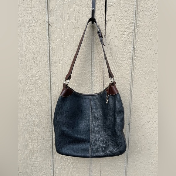 Dooney Bourke Black Pebbled Leather Medium Shoulder Crossbody Bag Brown Trim - Picture 6 of 8